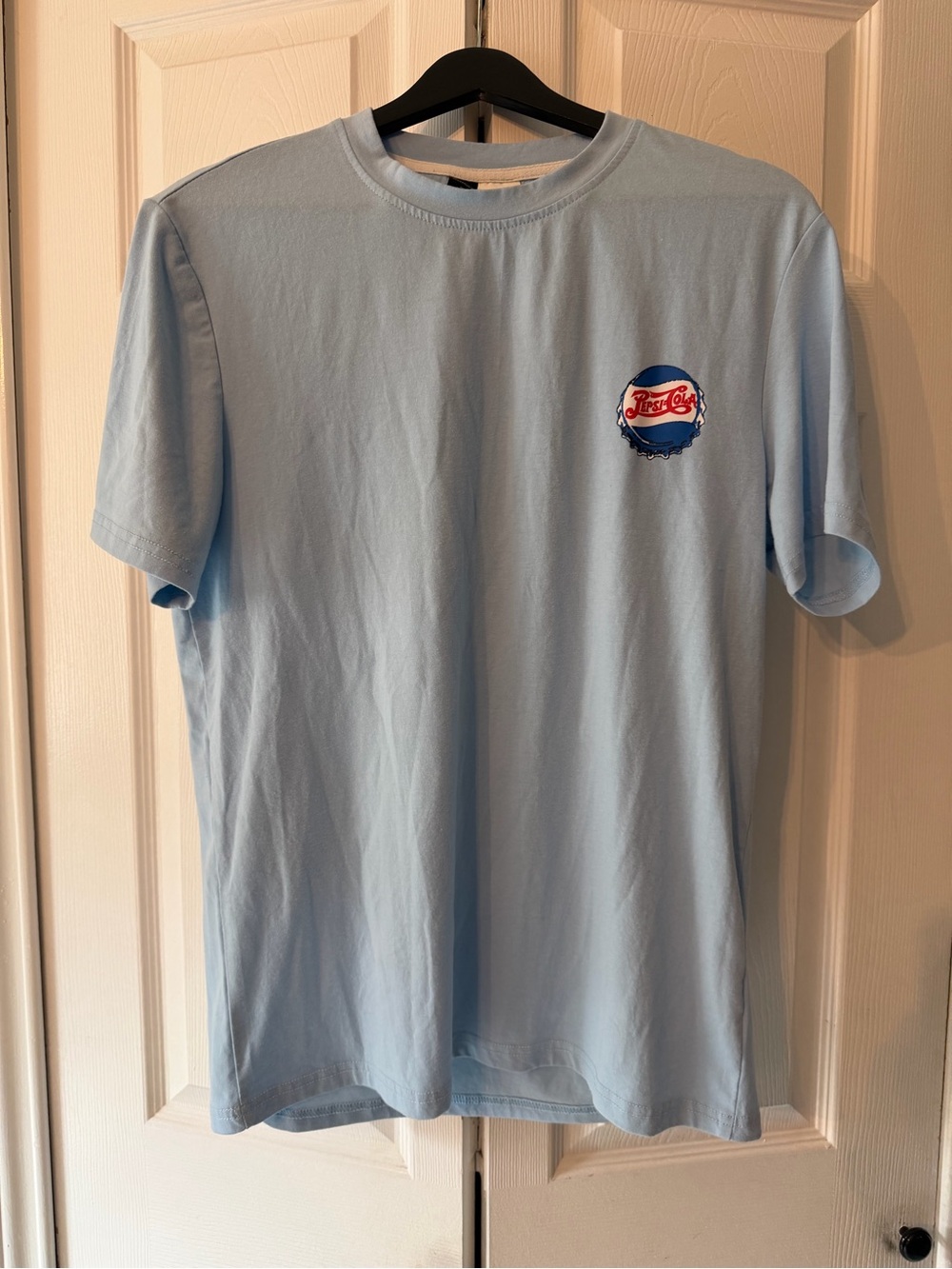 ROMWE Light Blue Short Sleeve Tee with Small Chest Logo